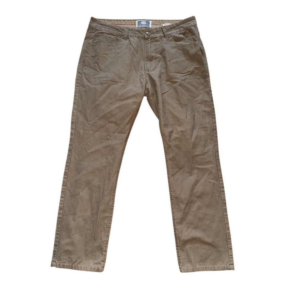 MBX Denim Wear Men's Slim Straight Khaki Pants Beige 36x30 5-Pocket twill flat‎